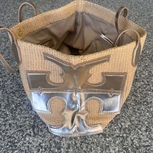 Tory Burch Tan and Silver Woven Tote